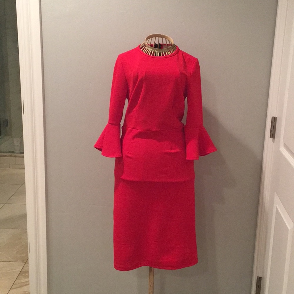Red holiday dress with flare sleeves
